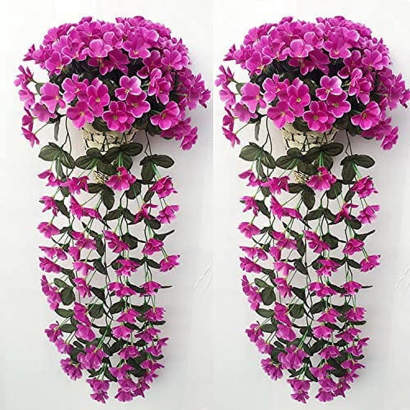 Vivid Artificial Hanging Orchid Bunch, 2 Pack Artificial Long Hanging Bush Flowers Strings, Fake Silk Orchid Bunch for Holiday Wedding Home Party Decor