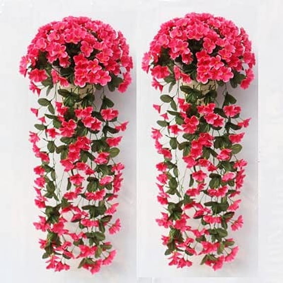 Vivid Artificial Hanging Orchid Bunch, 2 Pack Artificial Long Hanging Bush Flowers Strings, Fake Silk Orchid Bunch for Holiday Wedding Home Party Decor