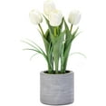Vivid Artificial Potted Tulips Flowers with Cement Vase Lifelike