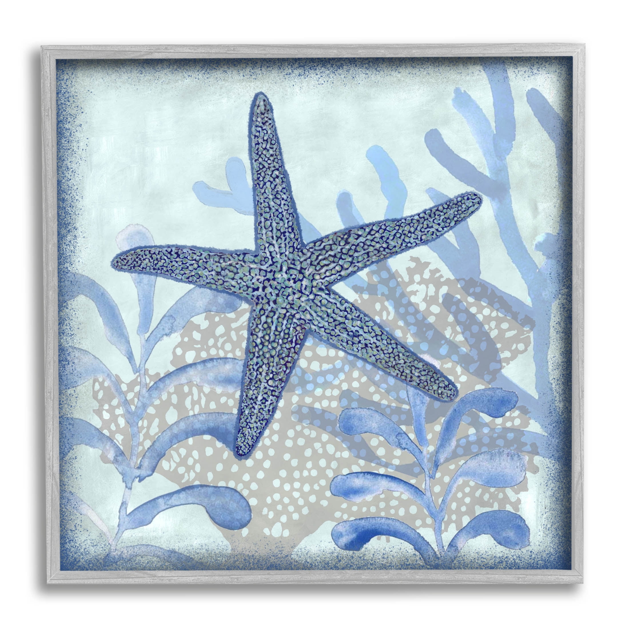 Vivid Blue Starfish Marine Life Animals & Insects Graphic Art Gray Framed Art Print Wall Art