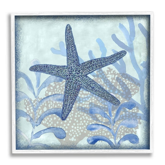 Vivid Blue Starfish Marine Life Animals & Insects Graphic Art White Framed Art Print Wall Art