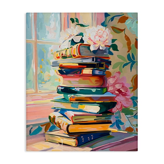 Stupell Industries Vivid Bookstack by Window Canvas Wall Art, design by Arlington Prints, 40 x 30