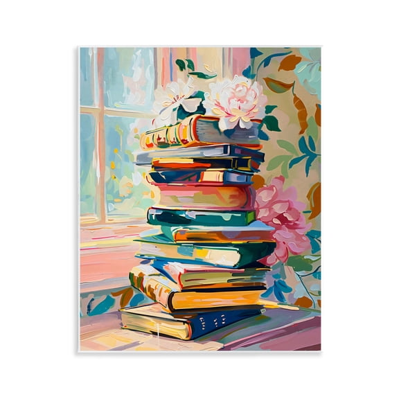 Stupell Industries Vivid Bookstack by Window Wall Plaque Art, design by Arlington Prints, 14 x 11