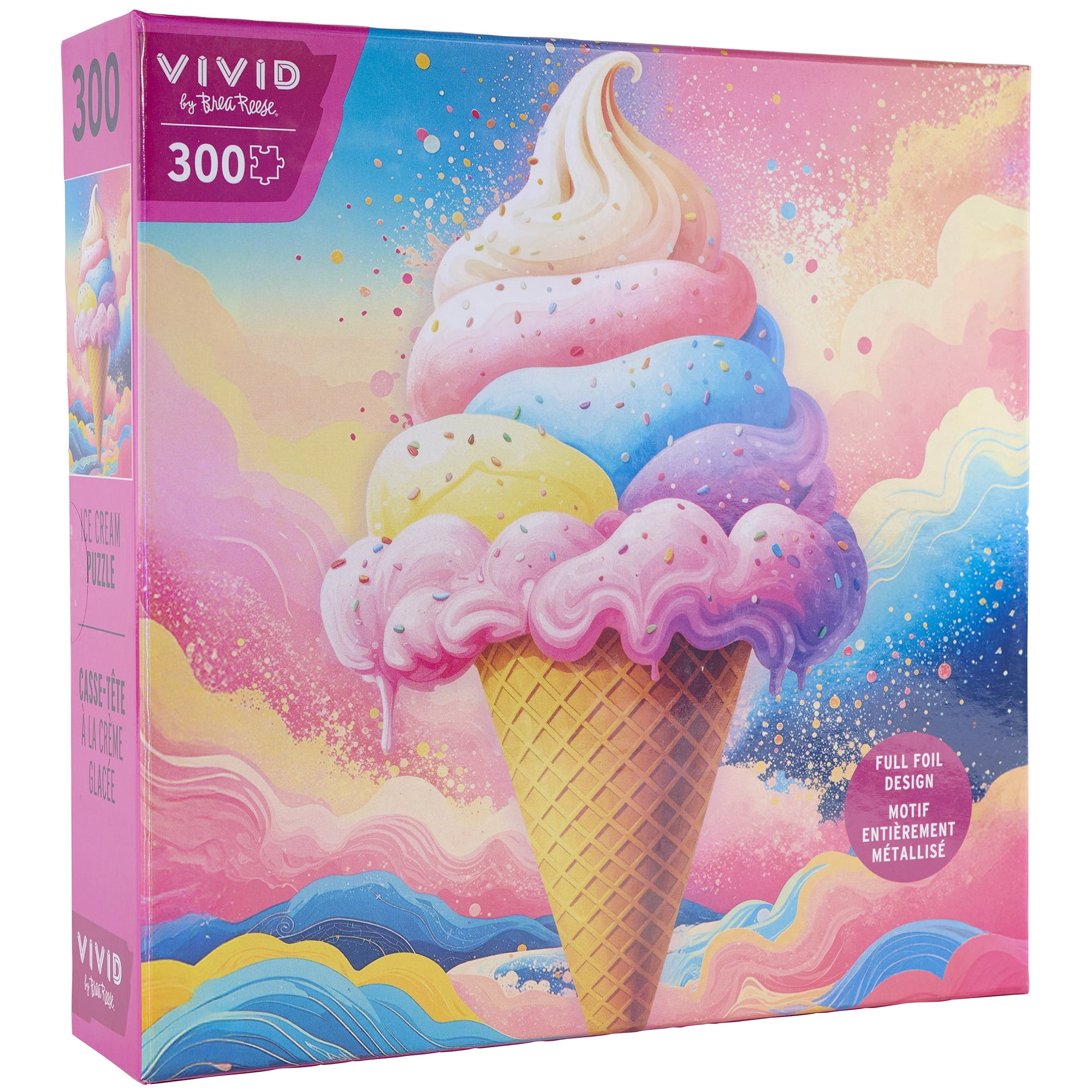 Vivid by Brea Reese: 300 Piece Puzzle - Ice Cream - Pastel Dessert Cloud Sky Scene Jigsaw, Holographic Foil, Soft-Touch Pieces, Image Reference Poster