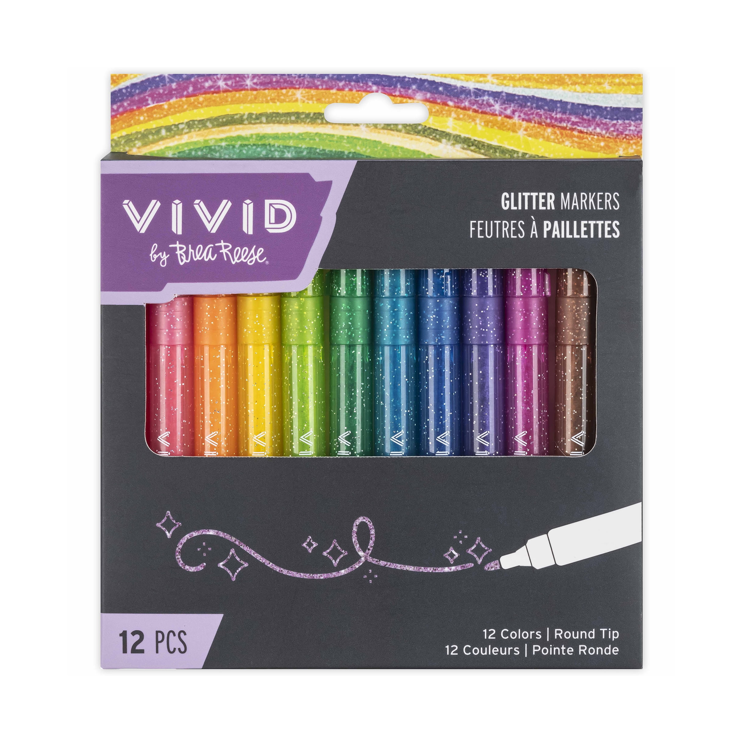 Vivid by Brea Reese: Glitter Markers - 12 Pack, Sparkle & Shine Ink, Vibrant Colors, Round Tip, Coloring & Drawing, Art & Craft Supplies, DIY Projects
