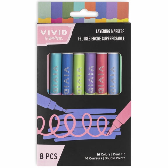 Vivid By Brea Reese: Layering Markers - 8 Dual-Tipped Ink Markers, Chisel Tip For Base Color & Round Tip For Layered Effects, DIY Art & Craft Supplies