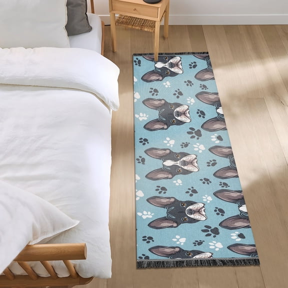 Vivid Bulldog Face Runner Area Rug 2x6 Soft Non-Slip Washable Bedside Carpet for Hallway Bedroom Living Room Home Decor