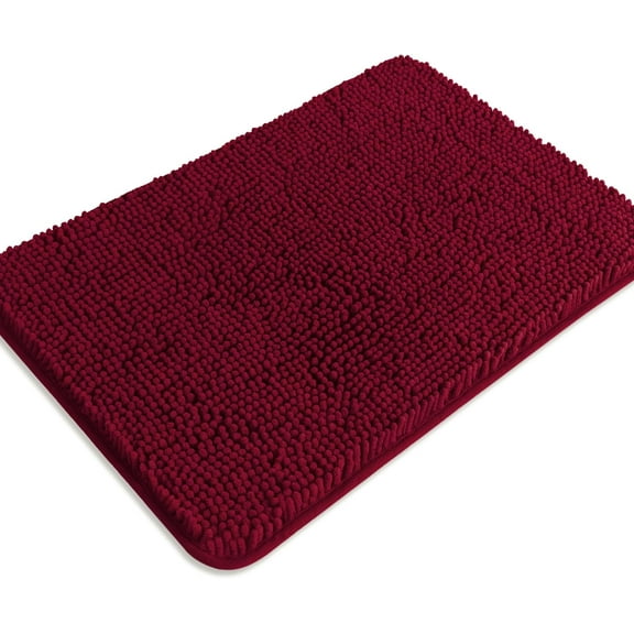Vivid Burgundy Absorbent Washable Non-Slip Thick Soft Chenille Bath Rug 17 x 24 Inches