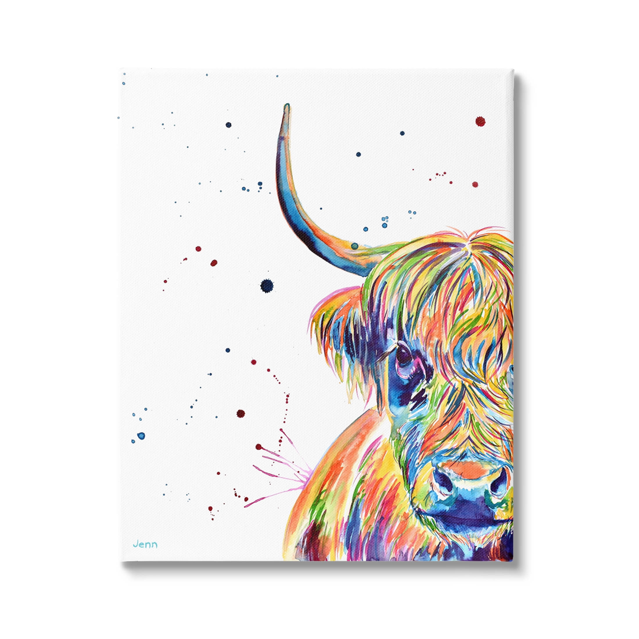 Vivid Multicolor Highland Cow Canvas Wall Art, 24" x 30"