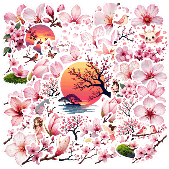 Vivid Cherry Blossom Stickers, Waterproof Cherry Blossom Sticker for Water Bottle Laptop Phone Cases Planner Skateboard Luggage Helmet Party Favor Decor, Ideal for Adults Teens Teacher Rewards