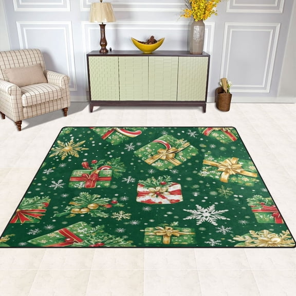 Vivid Christmas Green Gifts 63''x48'' Plush Memory Foam Bath Mat, Soft, Absorbent, Non Slip, Durable