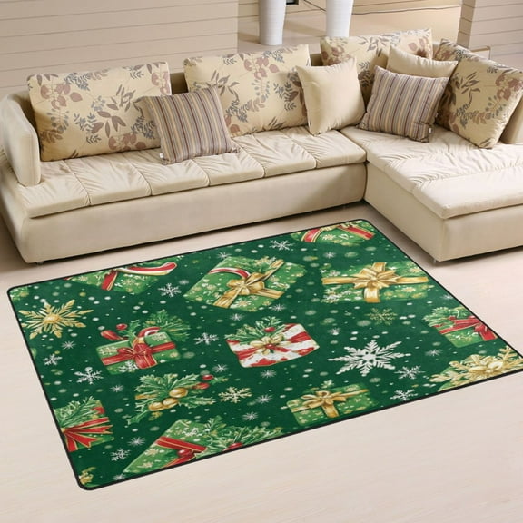 Vivid Christmas Green Gifts Soft Polyester Area Rug 31''x20'', Non Slip, Memory Foam, Water Absorbent