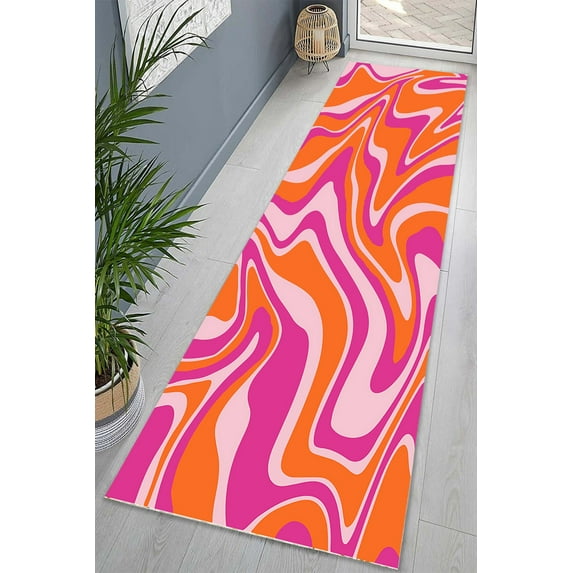 Vivid Color Rug, Modern Rug, Popular Rug, Decorative Rug, Bathroom Rug, Psychedelic Pattern Rug, Wedding Rugs, Pink Rug, Orange Rug, 2.6'x6.5' - 80x200 cm