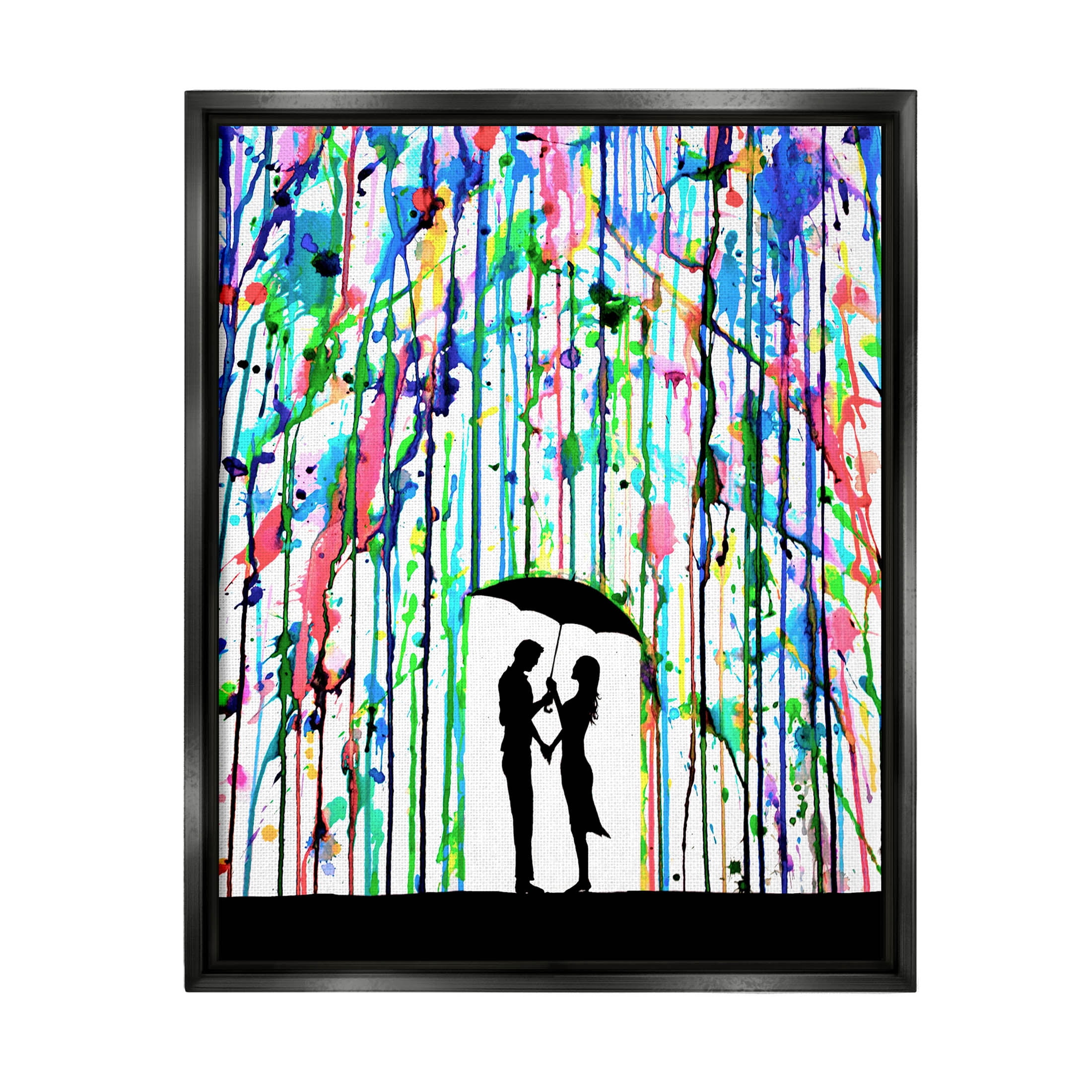 Vivid Couple Urban Drip Rainfall Abstract Graphic Art Jet Black Framed Art Print Wall Art