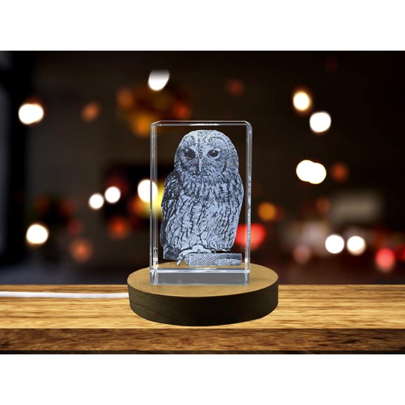Vivid Crystal Engraving of a Tawny Owl - A Thoughtful Gift