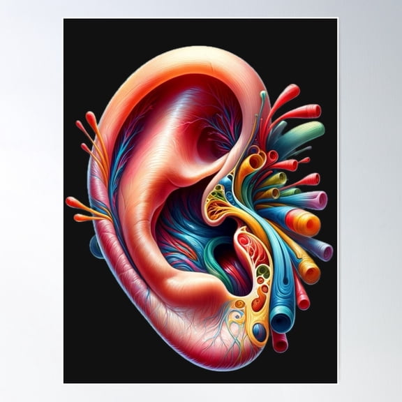 Vivid Ear Anatomy | Colorful Realism Abstraction Poster Wall Art, Modern Wall Decor For Living Room Bedroom, 16x24 UNFRAMED