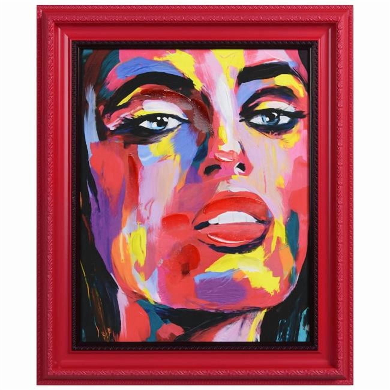 "Vivid Elegance" Chromatic Hand Painted Embellished Giclee Portrait Canvas Wall Art with Baroque Two-Tone Frame