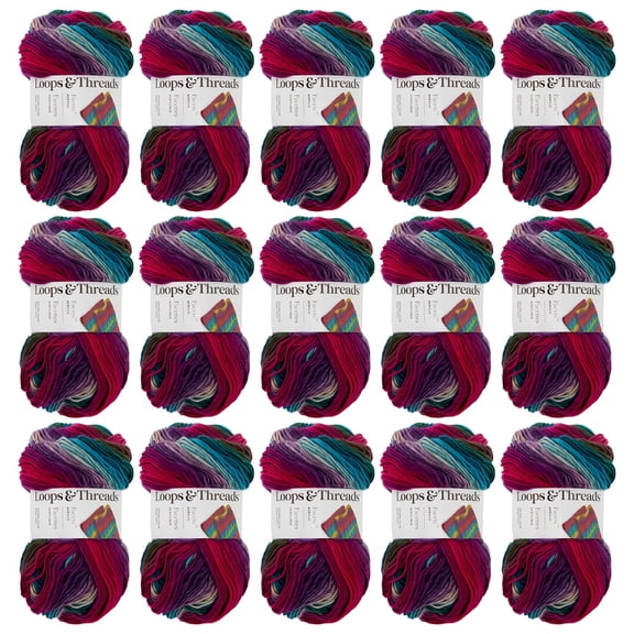 Loops & Threads Vivid Facets Yarn - Medium Weight Yarn for Knitting, Crochet, Weaving, Arts & Crafts, 15 Pack