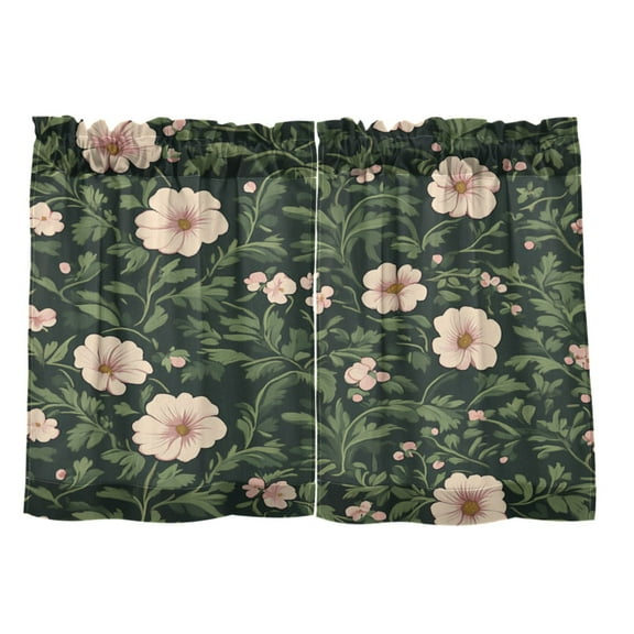 Vivid Floral Design 27"x24" Linen Look Cafe Curtain Set with Privacy and UV Protection