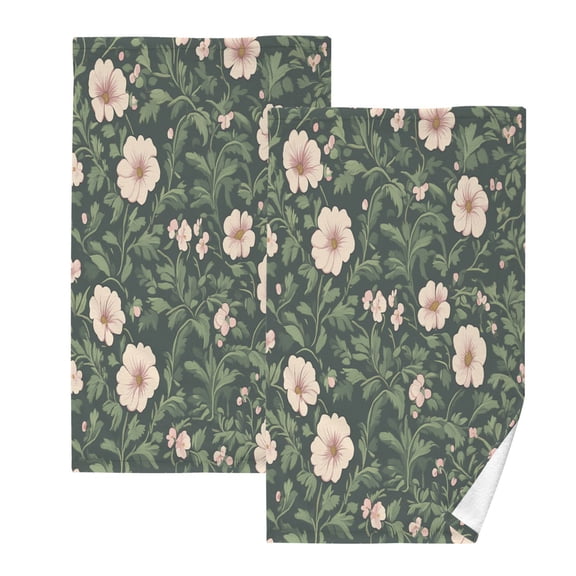 Vivid Floral Design Set of 2 Pure Cotton Towels, 16'' x 28'', Highly Absorbent and Soft