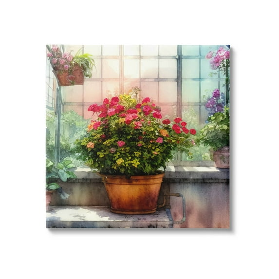 Vivid Flower Blooms Greenhouse Botanical & Floral Painting Gallery Wrapped Canvas Print Wall Art