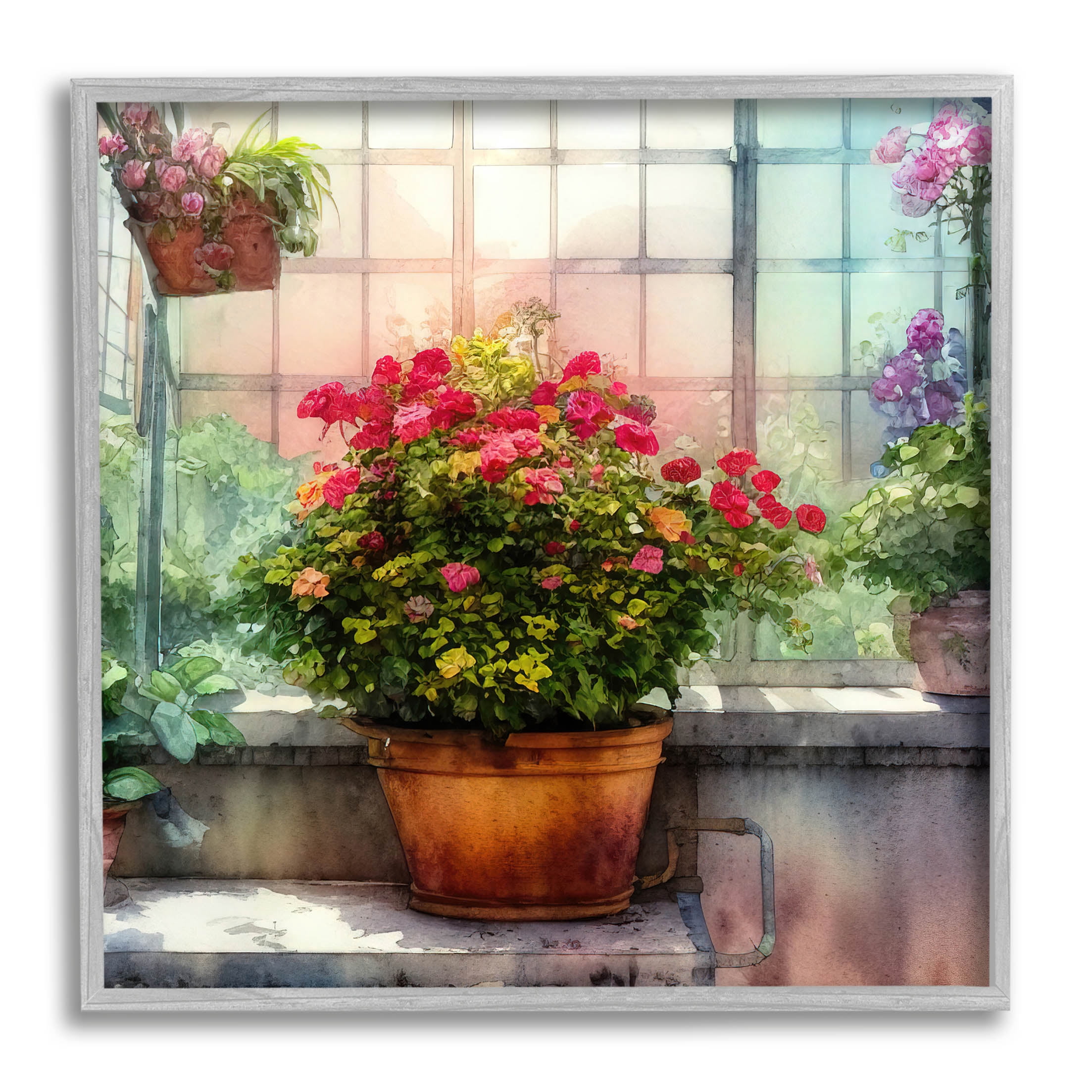 Vivid Flower Blooms Greenhouse Botanical & Floral Painting Gray Framed Art Print Wall Art