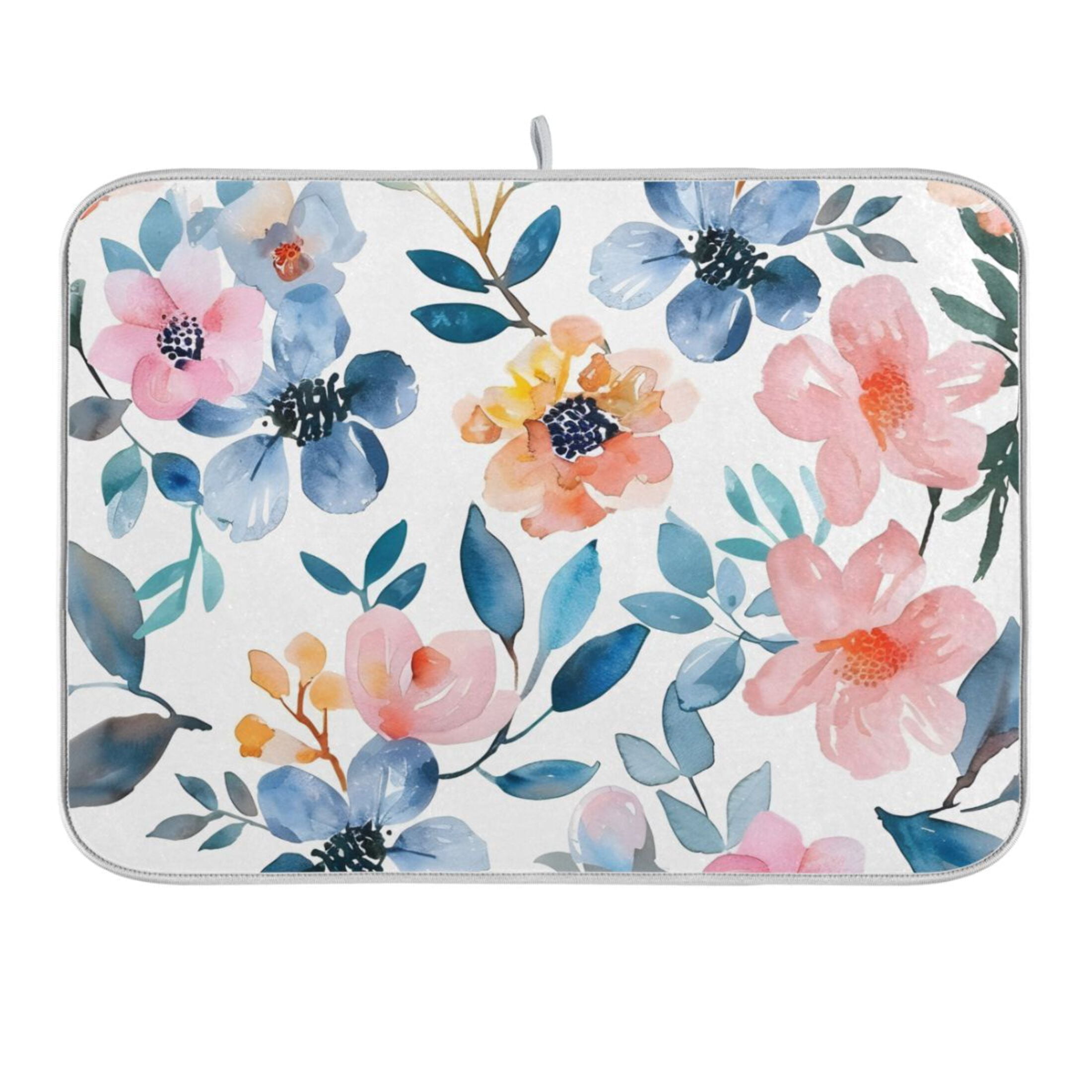 Vivid Flowers and Leaves Dish Drying Mat for Kitchen Counter 16x18 In ...