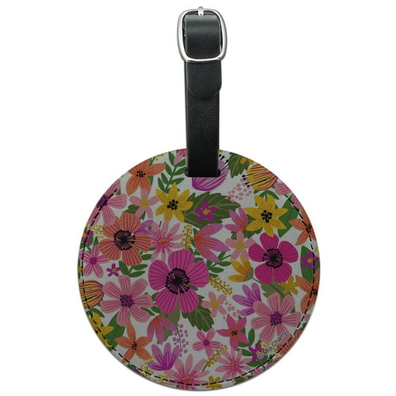 Vivid Flowers Round Leather Luggage Card Suitcase Carry-On ID Tag