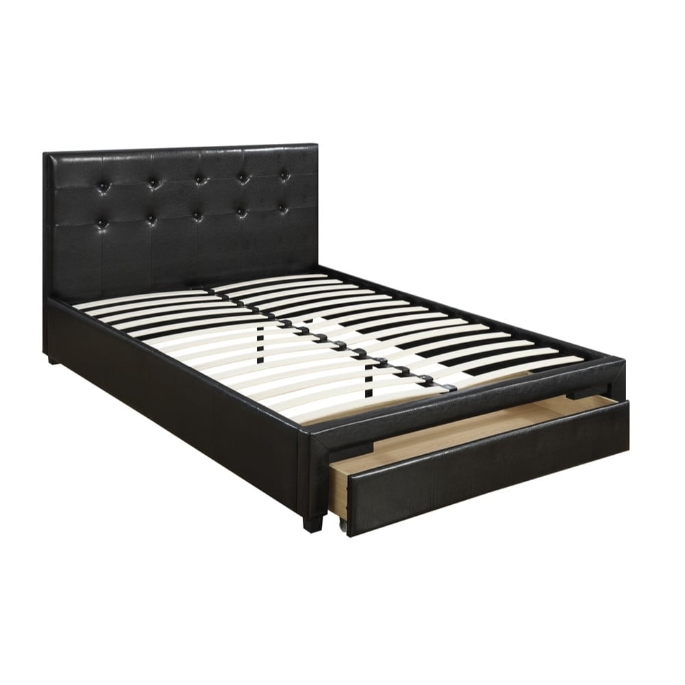 Vivid Full Bed WithDrawer,Black Pu - Saltoro Sherpi