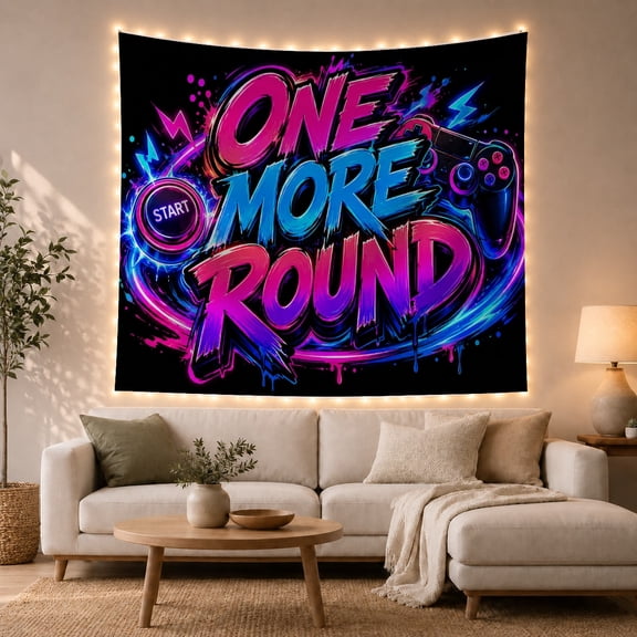 Vivid Game Controller with Lightning Bolts in Neon Paint Splash Scene, Energetic Psychedelic for Gamers, Gaming Themed Wall Art, Birthday Gift, Tapestry Wall Hanging for Bedroom and Dorm