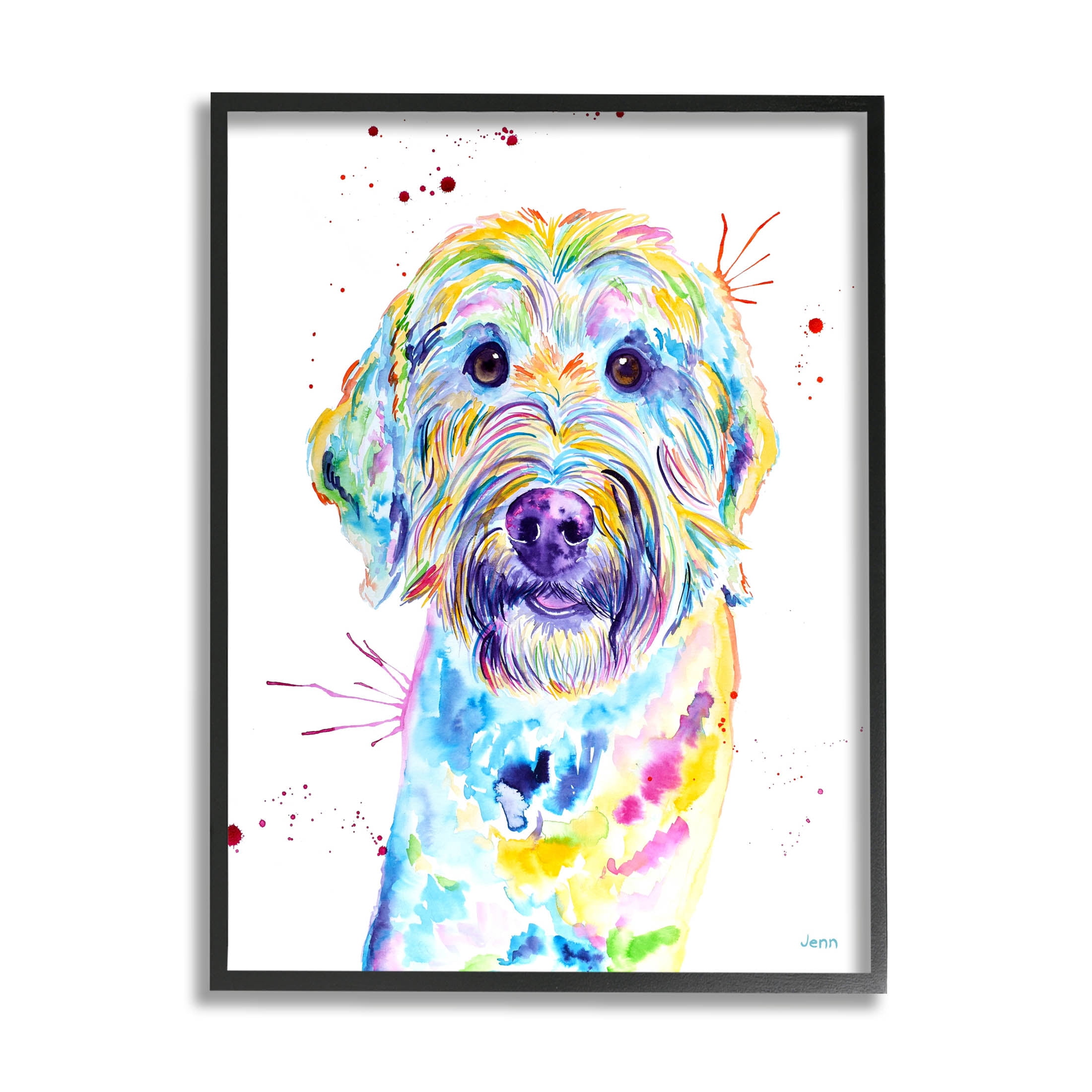 Vivid Goldendoodle Dog Pet Animals & Insects Graphic Art Black Framed Art Print Wall Art