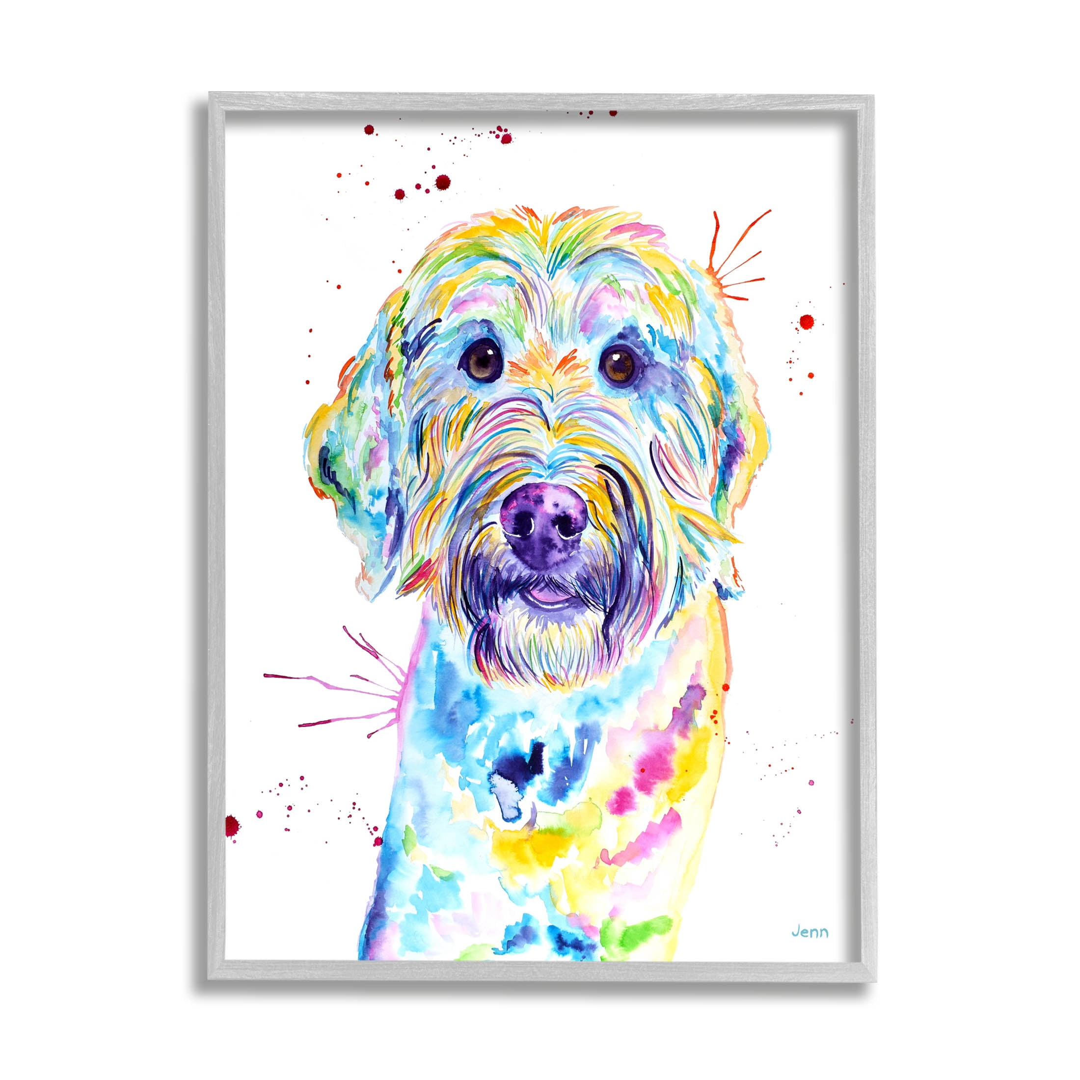 Vivid Goldendoodle Dog Pet Animals & Insects Graphic Art Gray Framed Art Print Wall Art