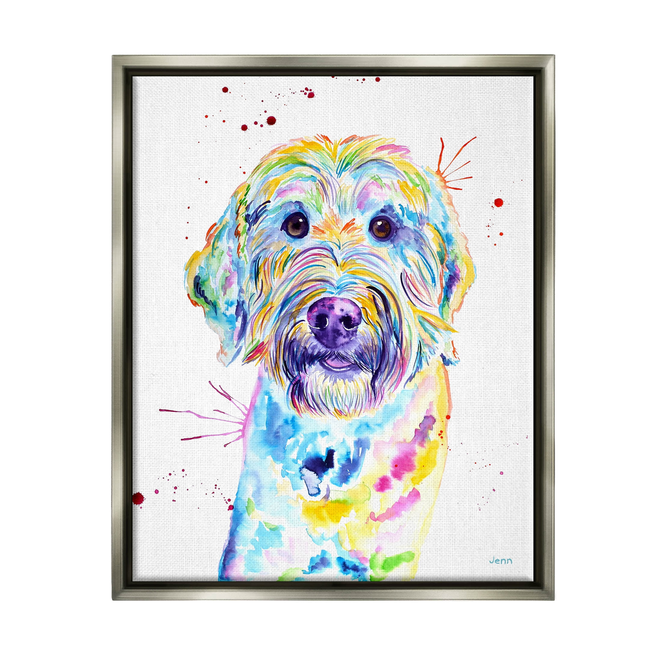 Vivid Goldendoodle Dog Pet Animals & Insects Graphic Art Luster Gray Framed Art Print Wall Art