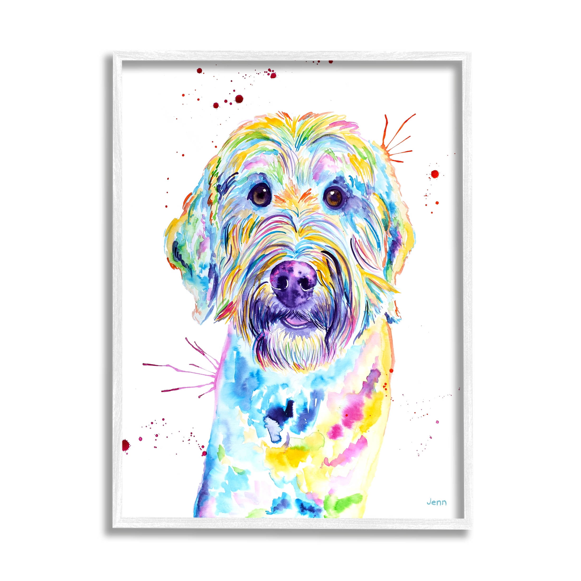 Vivid Goldendoodle Dog Pet Animals & Insects Graphic Art White Framed Art Print Wall Art