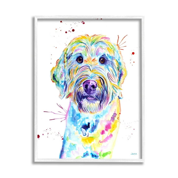 Vivid Goldendoodle Dog Pet Animals & Insects Graphic Art White Framed Art Print Wall Art
