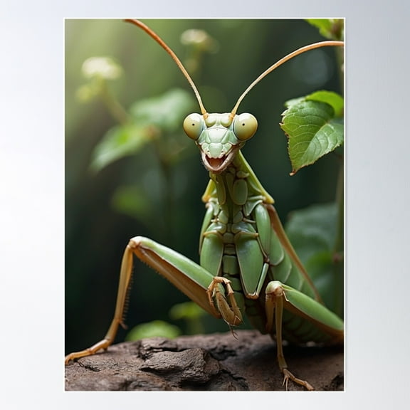 Vivid Green Praying Mantis - Stunning Natural Detail By Lali Designs Poster Wall Art, Modern Wall Decor For Living Room Bedroom, 16x24 UNFRAMED