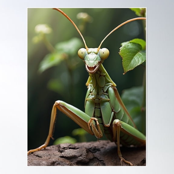 Vivid Green Praying Mantis - Stunning Natural Detail By Lali Designs Poster Wall Art, Modern Wall Decor For Living Room Bedroom, 8x12 UNFRAMED