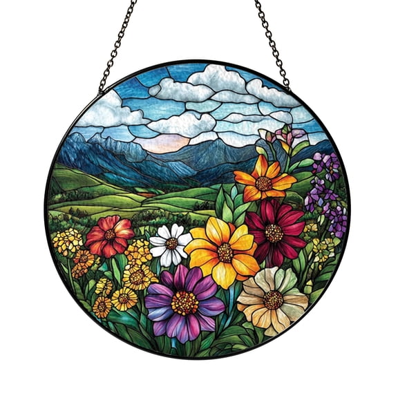 Vivid Highland Meadow Suncatcher Circle Window Panel Ornament Glass