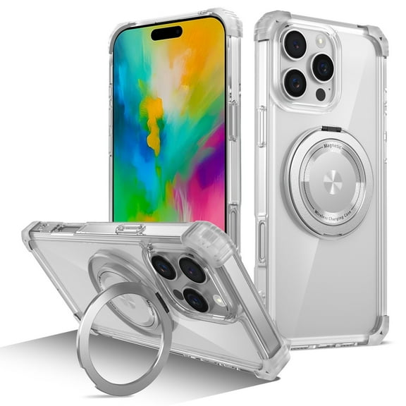 Vivid Hybrid MagSafe Case with Rotating Ring Stand for iPhone 16 Pro Max - Clear