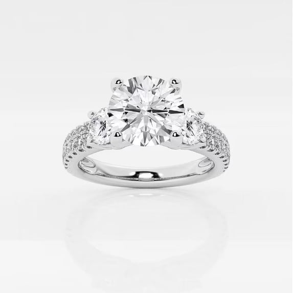 Vivid Jewel 1.5 Ct Moissanite Round Cut Engagement Ring - 14k White Gold Plated Ring - Wonderful Wedding Anniversary Three Stone Ring for Women's - 9th Year Anniversary Gifts for Women's