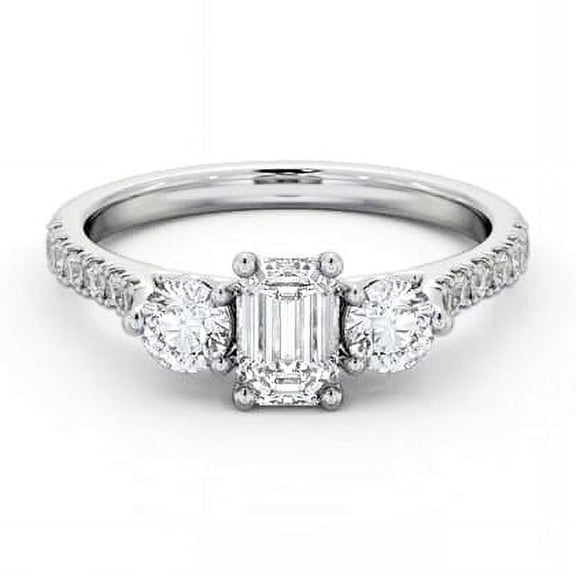 Vivid Jewel 1.6 Ct Emerald Cut Diamond Rings - 14K White Gold Over Wedding Diamond Rings - Modern Elongated Emerald Diamond Ring for Women's - Best Silver Jewelry On Anniversary for Women's