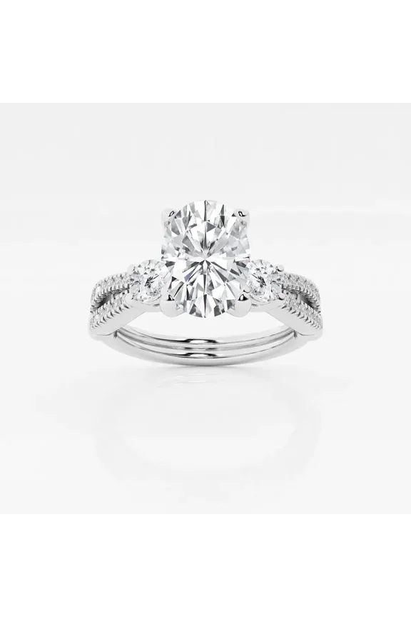1.8 Ct Engagement Wedding Ring - Oval Cut Moissanite - 14K White Gold Plated Split Shank Ring - Ideal for Gifting on Engagements, Anniversaries, or Daily Office Wear