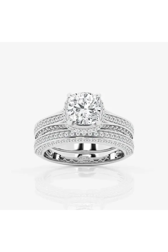 1.8 Ct Moissanite Cushion Cut Wedding Ring - 14K White Gold Plated Rings - Halo Engagement Wedding Overlapped Moissanite Ring - Proposal Delicate Rings - Causal Stacking Rings for Her