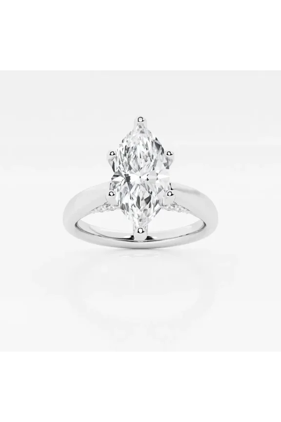 1.9 Ct Marquise Cut Moissanite Engagement Ring - 14K White Gold Plated - Tapered Shank Solitaire with Accents Ring - Elegant Women's Jewelry for Bridal Gift and Special Occasion