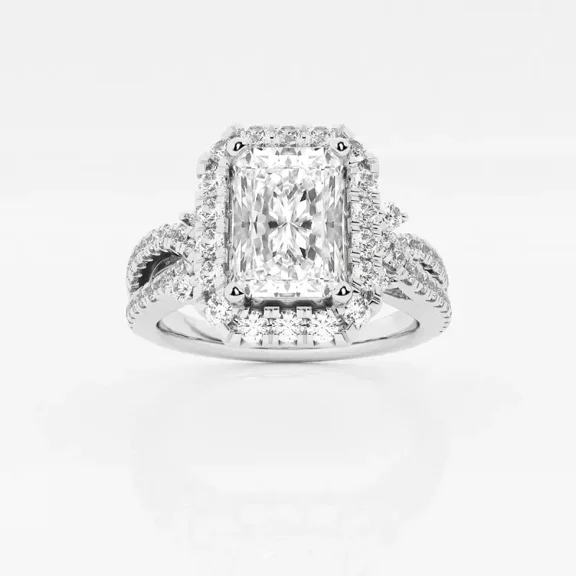 Vivid Jewel 14K White Gold Plated Moissanite Rings - Radiant Cut Excellent 1.6 Ct Moissanite Rings for Women's - Twisted Cross Over Shank Engagement Rings for Women's - Party Wear Moissanite Rings