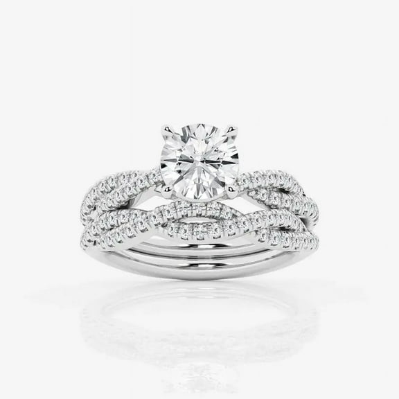 Vivid Jewel 14K White Gold Plated Rings - 1.5 Ct Moissanite Round Cut Moissanite Rings - Engagement Wedding Rings - Bridal Rings for Her - Twisted Shank Rings for Women's