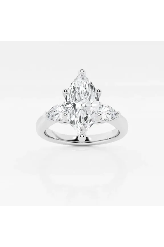 14K White Gold Plated Rings - 2 Ct Marquise Cut Moissanite Rings - Party Wear Moissanite Rings for Her - Engagement Wedding Prong Setting Ring for Women's - Bridal Ring Set for Women's