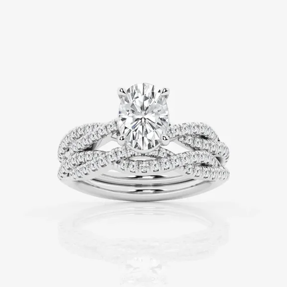 Vivid Jewel 14K White Gold Plated Rings - Oval Cut Excellent 2 Ct Moissanite Rings - Engagement Wedding Rings - Twisted Bridal Set Rings for Her - 25th Anniversary Rings for Women's
