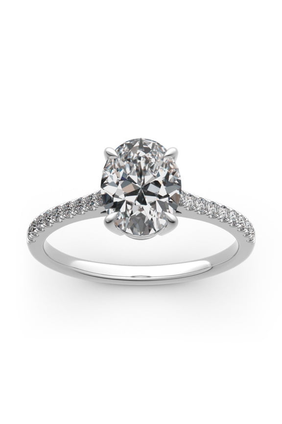 14K White Gold Plated Wedding Anniversary Ring - Oval Cut Excellent 2.1 Ct Moissanite Ring for Men's - Solitaire with Accent Engagement Ring for Her- Party Wear Moissanite Ring for Boys