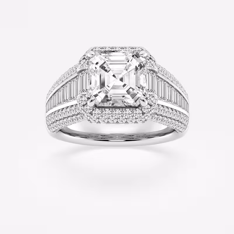 Vivid Jewel 14K Gold Plated Wedding Rings - 2.2 Ct Asscher Cut Moissanite Rings for Her - Modern Cluster Engagement Wedding Rings for Her - Unique Anniversary Gifts for Women's